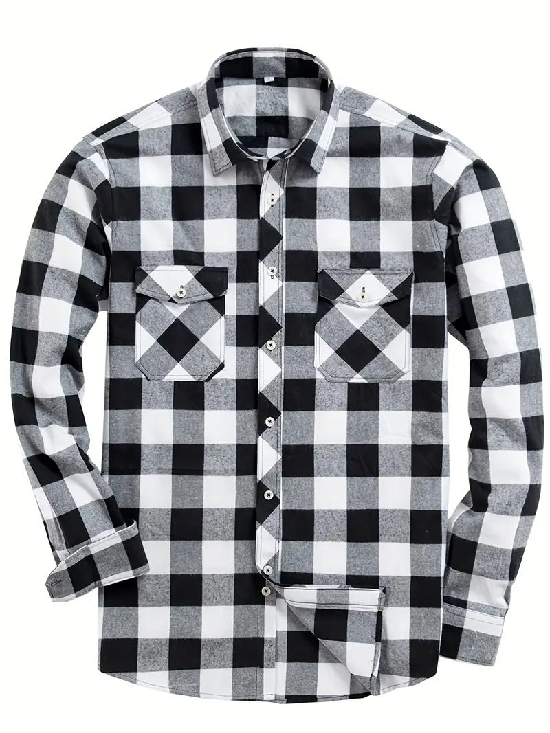 24 Years Amazon Explosions Men's Plaid Shirt Double Pocket Flannel Casual Plaid Shirt
