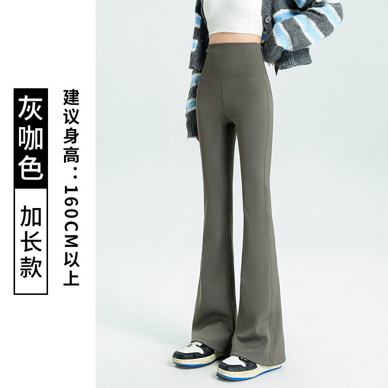 Black Slip Pants Women's High Waist Pants Autumn and Winter fleece-lined Slim-fit Mop Pants Dose Pants Fashion Spring and Autumn Flare Pants