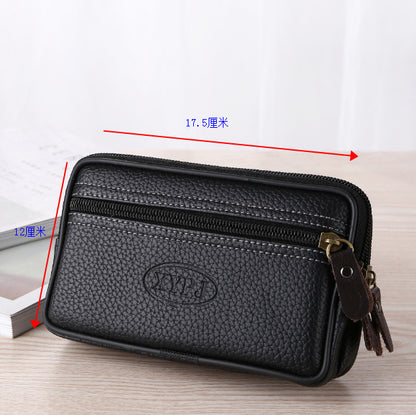 Men's Large Space Zipper Leather Waist Bag Mobile Phone Bag Multi-Functional Double Layer Soft Leather Belt Card Holder 6inch / 6.5inch