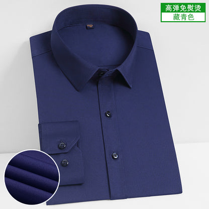Stretch Comfortable Shirt Men's Long-Sleeved Business Professional Dress Non-Ironing Slim-Fit Korean Style Shirt Interview Pure White Shirt