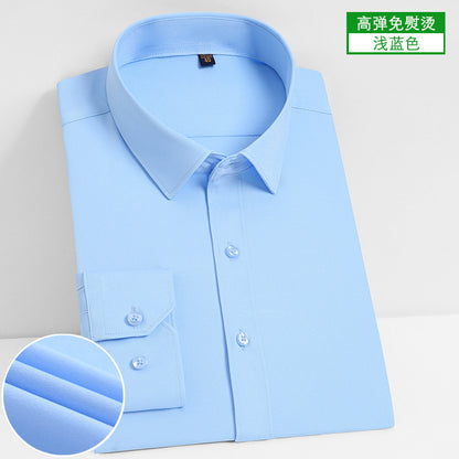 Stretch Comfortable Shirt Men's Long-Sleeved Business Professional Dress Non-Ironing Slim-Fit Korean Style Shirt Interview Pure White Shirt