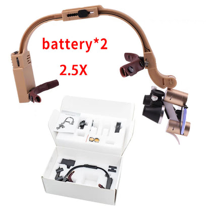 Ultra-Light Shadowless Dental Headlamp with Magnifier and Dual Batteries
