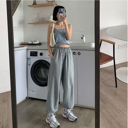 Women's Athletic Casual Pants Autumn 2025 New High-Waisted Jogger Cropped Pants Korean Style Loose Wide-Leg Pants Wholesale