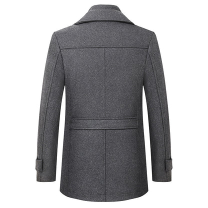 Cross-border Autumn and Winter Double Collar Wool Coat Men's Coat Casual Mid-length cotton and thickening Men's Plus Size