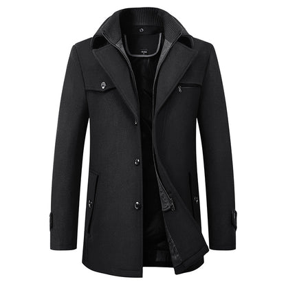 Cross-border Autumn and Winter Double Collar Wool Coat Men's Coat Casual Mid-length cotton and thickening Men's Plus Size