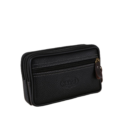 Men's Large Space Zipper Leather Waist Bag Mobile Phone Bag Multi-Functional Double Layer Soft Leather Belt Card Holder 6inch / 6.5inch