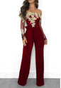 Sj3227 Foreign Trade European and American Casual Women's Water-Soluble Lace One-Line Collar Wide-Leg Jumpsuit 7 Colors