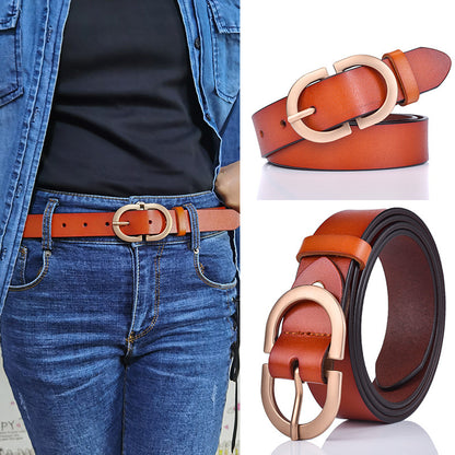 New ladies belt leather cowhide belt buckle Joker casual retro pants with a generation of factory outlets