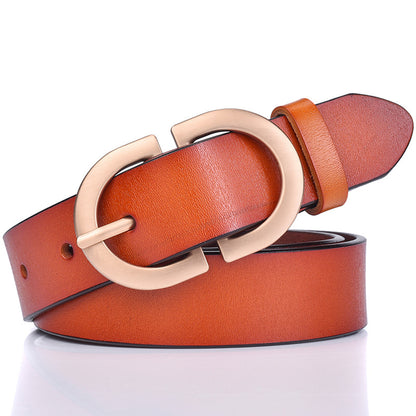 New ladies belt leather cowhide belt buckle Joker casual retro pants with a generation of factory outlets
