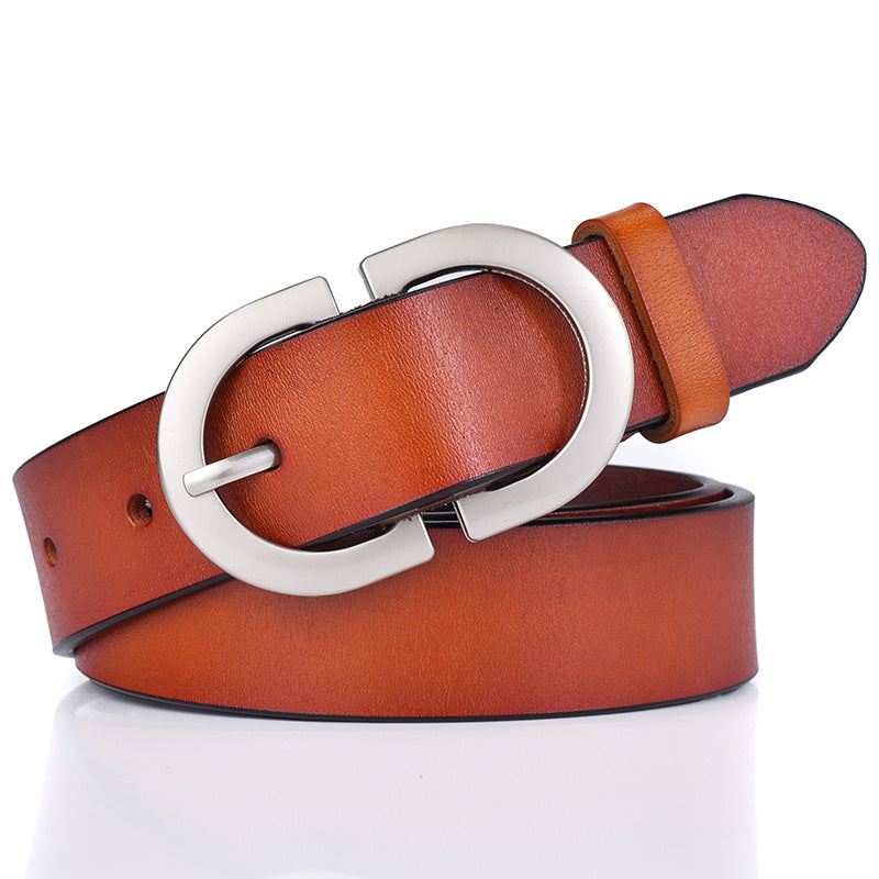 New ladies belt leather cowhide belt buckle Joker casual retro pants with a generation of factory outlets