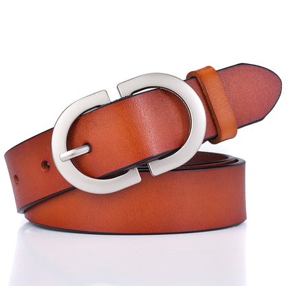New ladies belt leather cowhide belt buckle Joker casual retro pants with a generation of factory outlets
