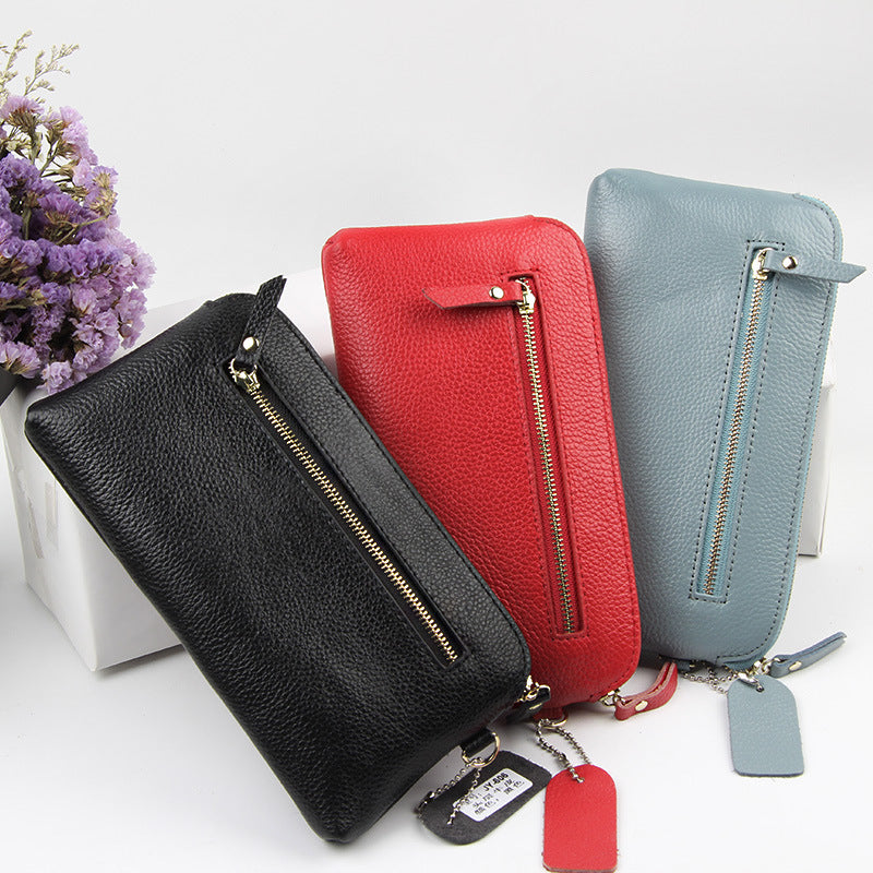 First Layer Cowhide Women's Long Wallet Genuine Leather Zipper European and American Big Brand Wallet Women's Clutch Soft Leather Mobile Phone Bag