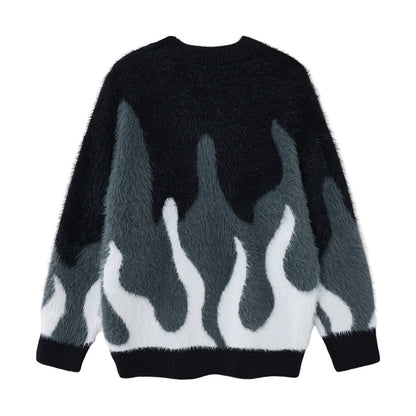 Color blocking patchwork faux mink fur round neck sweater