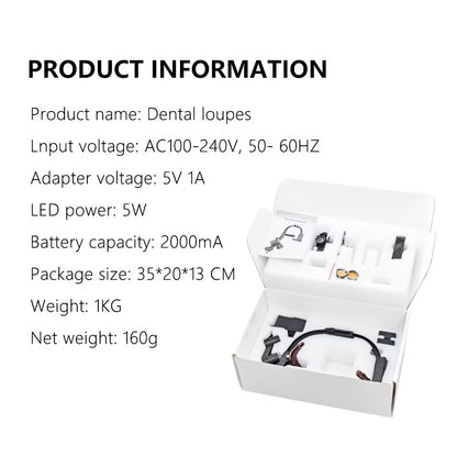 Ultra-Light Shadowless Dental Headlamp with Magnifier and Dual Batteries