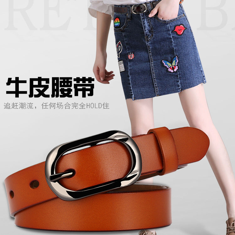 New Women's Cowhide Belt Pin Buckle Genuine Leather Belt Casual Fashion Thin Trouser Belt Manufacturer Wholesale Dropshipping