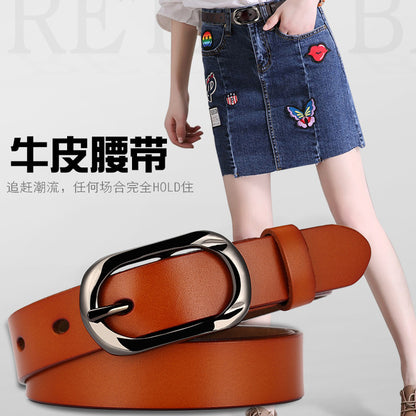 New Women's Cowhide Belt Pin Buckle Genuine Leather Belt Casual Fashion Thin Trouser Belt Manufacturer Wholesale Dropshipping