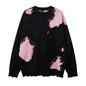 Cat whisker tassel torn hole spliced contrasting sweater