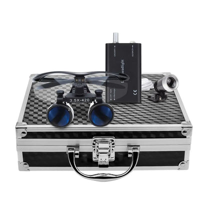 Portable 2.5X/3.5X HD Medical Glasses-Style Magnifier with LED Headlamp Set and Carrying Case
