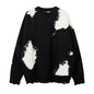 Cat whisker tassel torn hole spliced contrasting sweater