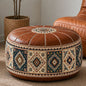 Bohemian Ottoman Pouf Stuffable with PU Leather Cover Waterproof Large Opening Storage Footrest for Living Room Bedroom