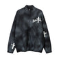 Tie dye used dirty stand up collar cardigan sweater