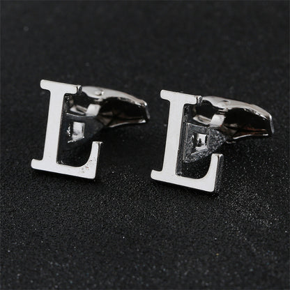 Cross-Border Specially Designed for Silver 26 English Letters Glossy Men's Cufflinks Manufacturer Wholesale Personalized French Shirt Cufflinks