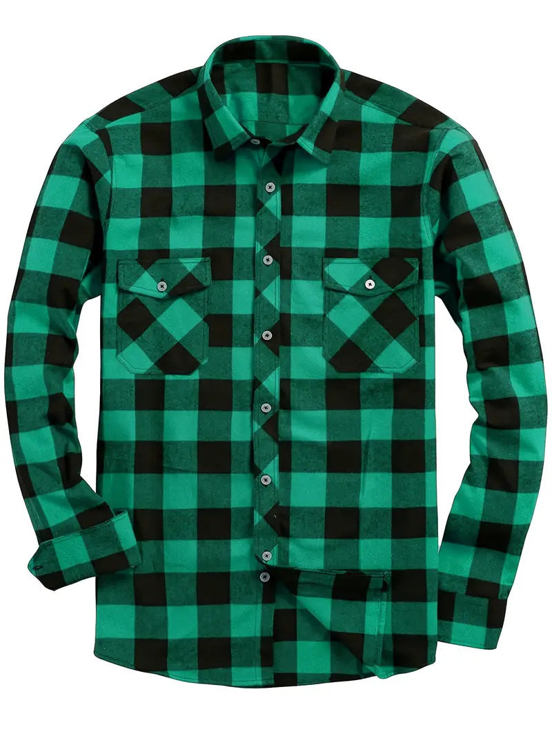 24 Years Amazon Explosions Men's Plaid Shirt Double Pocket Flannel Casual Plaid Shirt