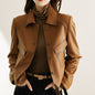 Haining Spring and Autumn New Leather Jacket Single Lined Leather Jacket Women's Short Slim Motorcycle Women's Short Leather Jacket C2707