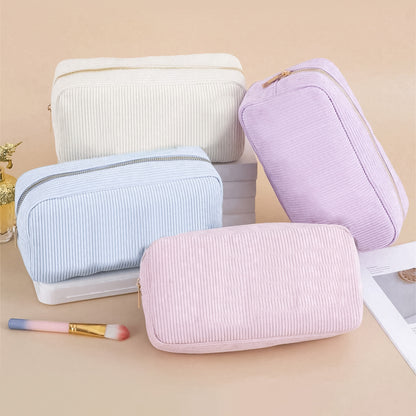 Feihong Cross-border Vertical Stripe Storage Bag Corduroy High-value Cosmetic Bag Portable Wash Bag Large Capacity Cosmetic Bag
