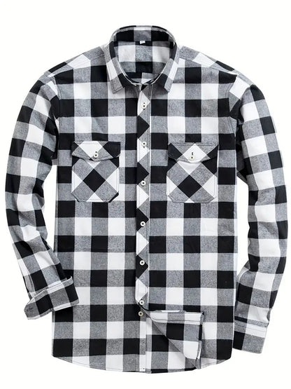 24 Years Amazon Explosions Men's Plaid Shirt Double Pocket Flannel Casual Plaid Shirt