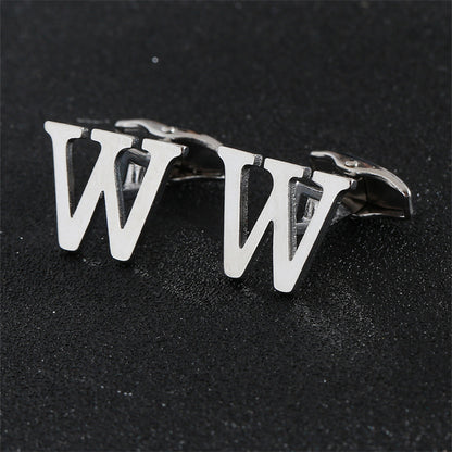 Cross-Border Specially Designed for Silver 26 English Letters Glossy Men's Cufflinks Manufacturer Wholesale Personalized French Shirt Cufflinks