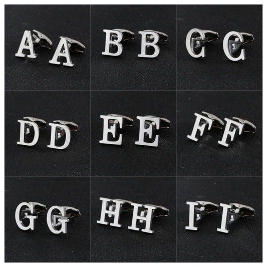 Cross-Border Specially Designed for Silver 26 English Letters Glossy Men's Cufflinks Manufacturer Wholesale Personalized French Shirt Cufflinks