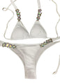 2022 European and American Sexy Bikini Plain Women's Split Strap Luxury Diamond Swimsuit Metal Chain Accessories Swimsuit