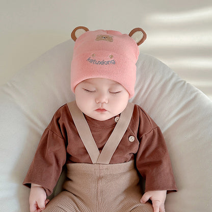 Katu Bear Infant Hat Spring & Fall 3-6-12 Months Male and Female Baby Pullover Hat Cotton 100-Day Sleeping Hat