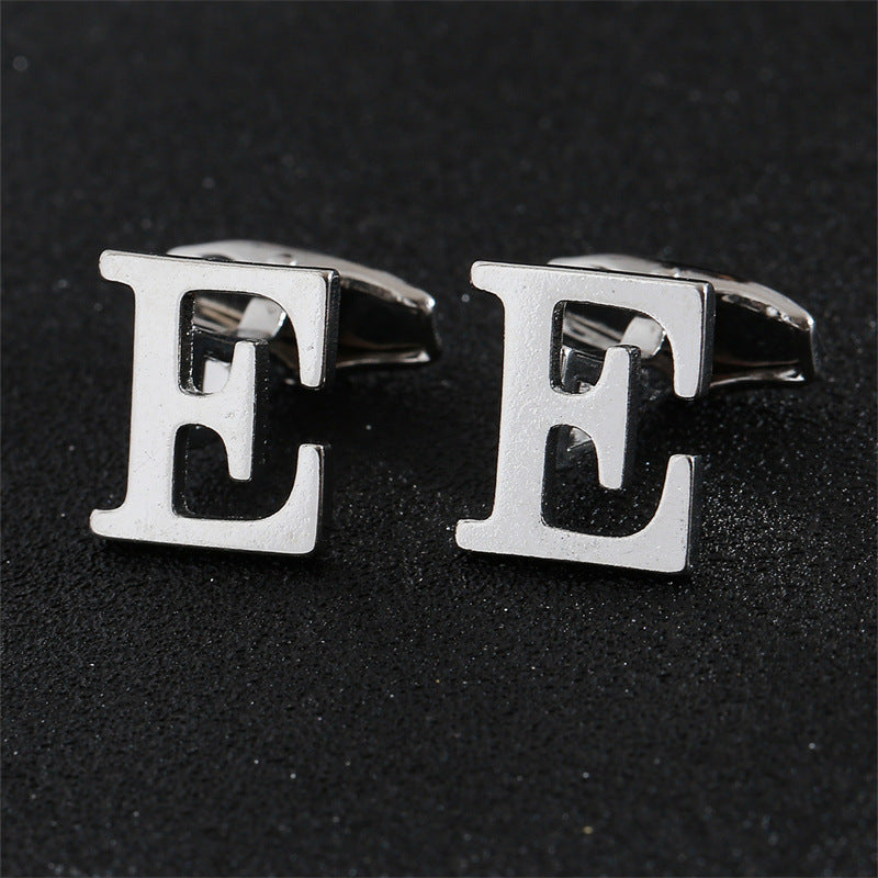 Cross-Border Specially Designed for Silver 26 English Letters Glossy Men's Cufflinks Manufacturer Wholesale Personalized French Shirt Cufflinks
