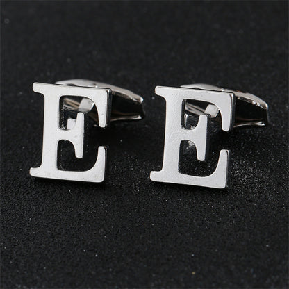 Cross-Border Specially Designed for Silver 26 English Letters Glossy Men's Cufflinks Manufacturer Wholesale Personalized French Shirt Cufflinks