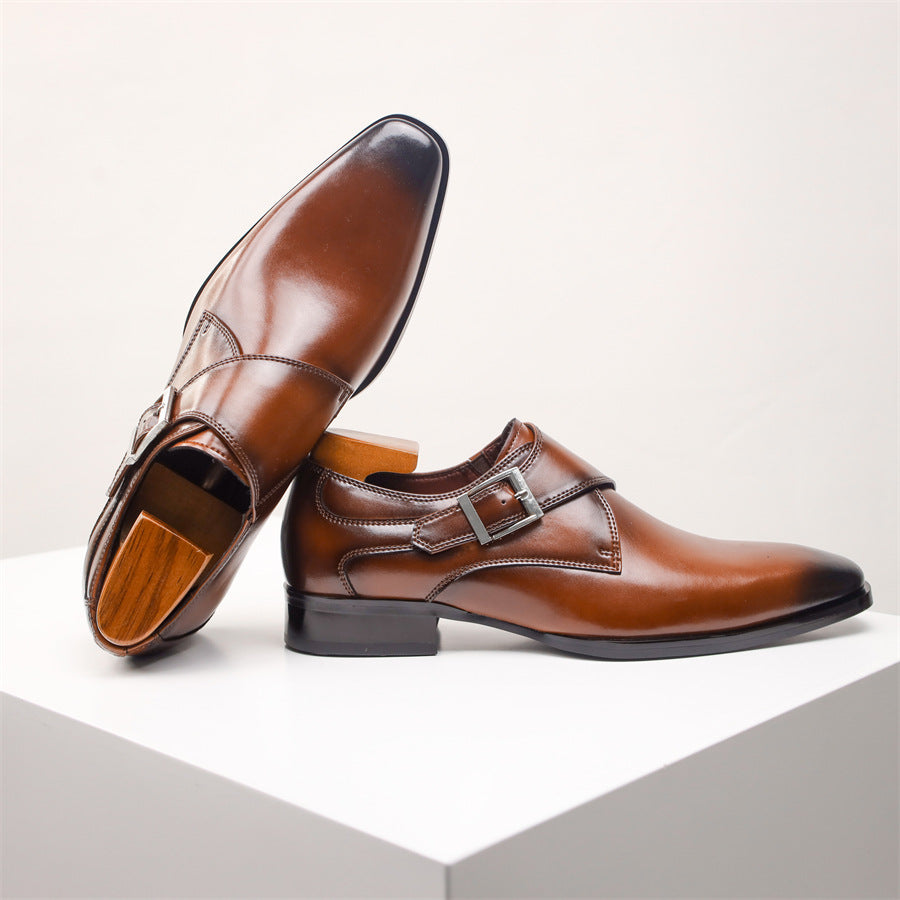 Cross-border plus size British Mengke Shoes Square-toed Real Leather Shoes Buckle Monk Men's Shoes Business Dress Leather Shoes Men's British Style