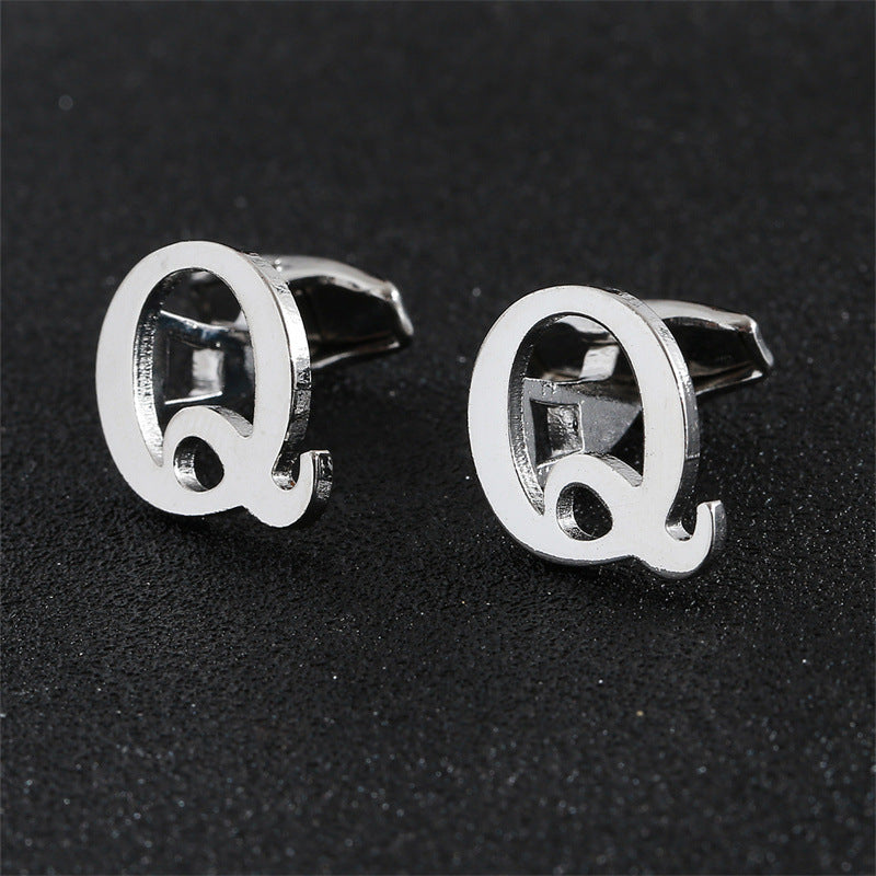 Cross-Border Specially Designed for Silver 26 English Letters Glossy Men's Cufflinks Manufacturer Wholesale Personalized French Shirt Cufflinks