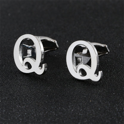 Cross-Border Specially Designed for Silver 26 English Letters Glossy Men's Cufflinks Manufacturer Wholesale Personalized French Shirt Cufflinks