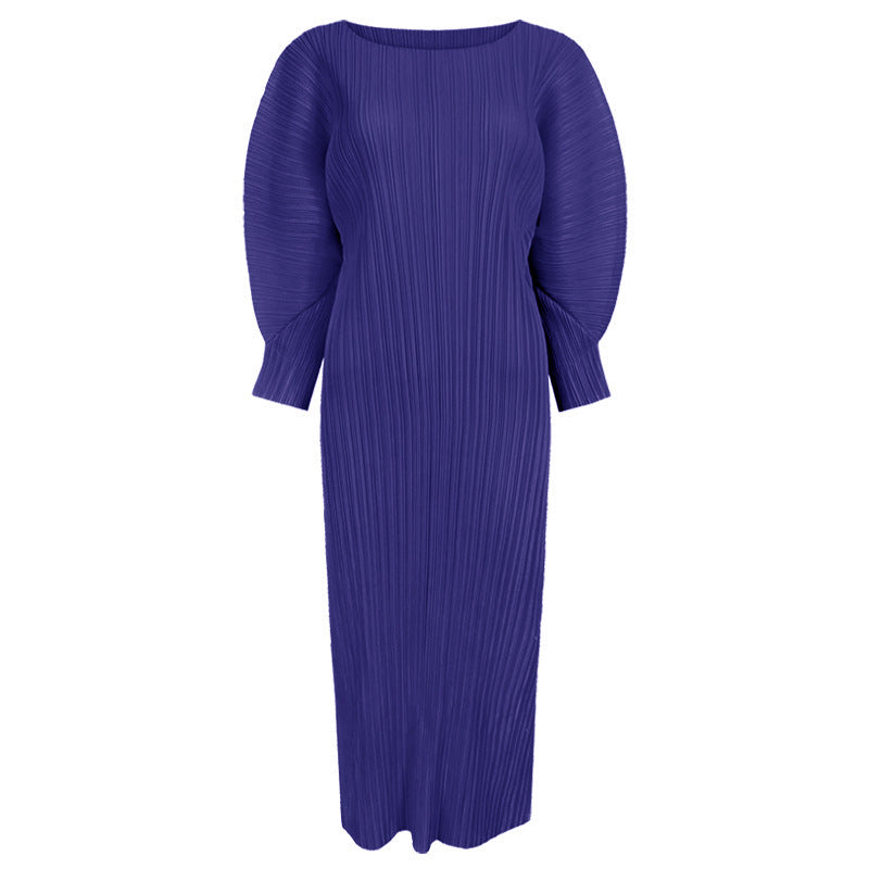 Miyake Simple and Comfortable Casual Dress for Women 2026 Spring Slim Fit Long-Sleeve Mid-Length A-Line Dress