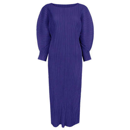 Miyake Simple and Comfortable Casual Dress for Women 2026 Spring Slim Fit Long-Sleeve Mid-Length A-Line Dress
