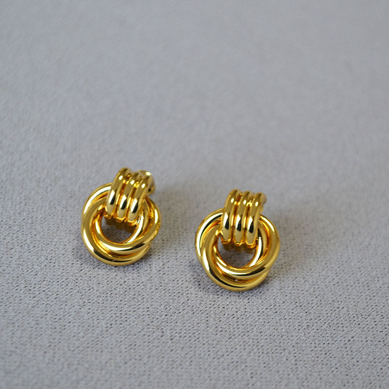 Japanese and Korean minority design simple winding double ring line brass gold plated 925 silver needle personality temperament earrings earrings