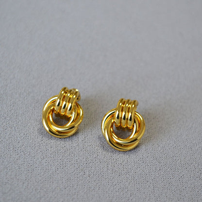 Japanese and Korean minority design simple winding double ring line brass gold plated 925 silver needle personality temperament earrings earrings