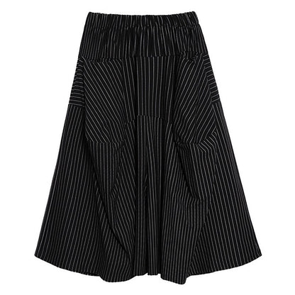 Japanese Yamamoto style black and white striped cropped wide-leg pants women's spring and autumn loose retro drape high waist casual culottes