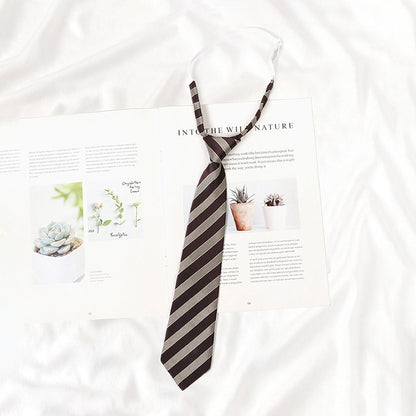 Japanese JK Academic Style Brown Retro Tie Female Lazy Wine-Free Red Shirt Accessories All-Match Black Stripe