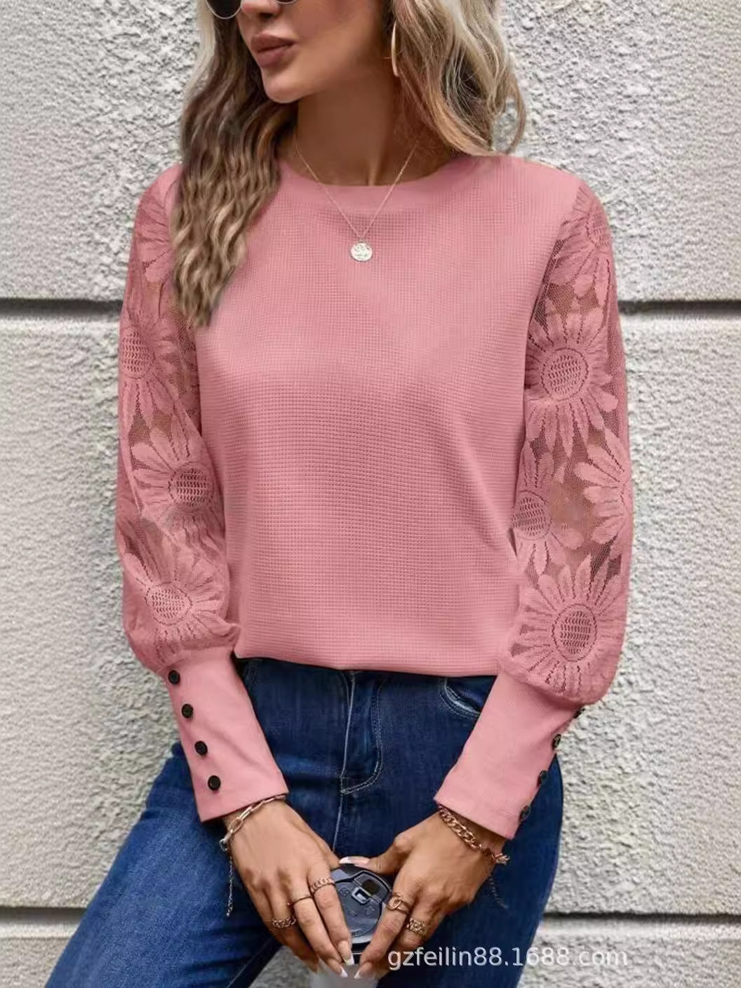 2024 Women's Waffle Button Women's Top
