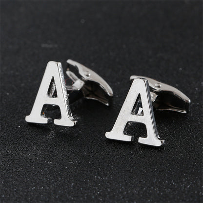Cross-Border Specially Designed for Silver 26 English Letters Glossy Men's Cufflinks Manufacturer Wholesale Personalized French Shirt Cufflinks