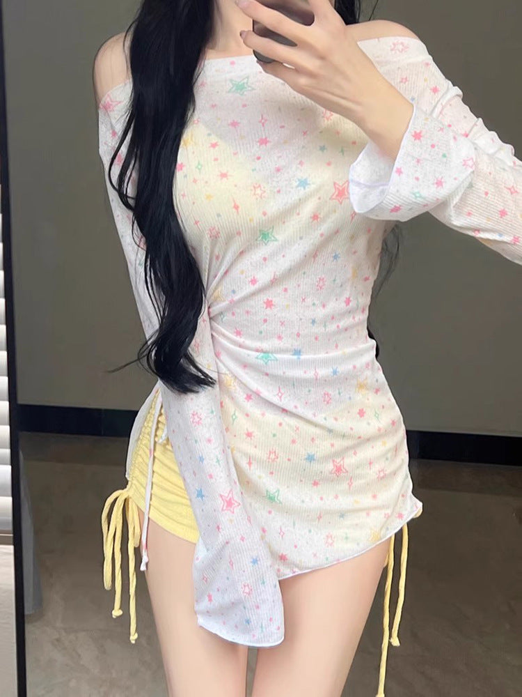 2025 New Split Swimsuit Women's Bikini Three-Piece Cover-Up Long-Sleeved Sun Protection Seaside Resort Hot Spring Pure Desire