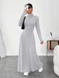 European and American Cross-Border Autumn and Winter Women's Clothing, Slim-Fitting High Collar, Fashionable Solid Color Pit Strip Brushed Long-Sleeved Dress for Women