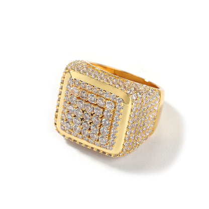 Europe and the United States cross-border jewelry hip hop retro large square ring copper inlaid zircon fashion personality trendy men's ring wholesale